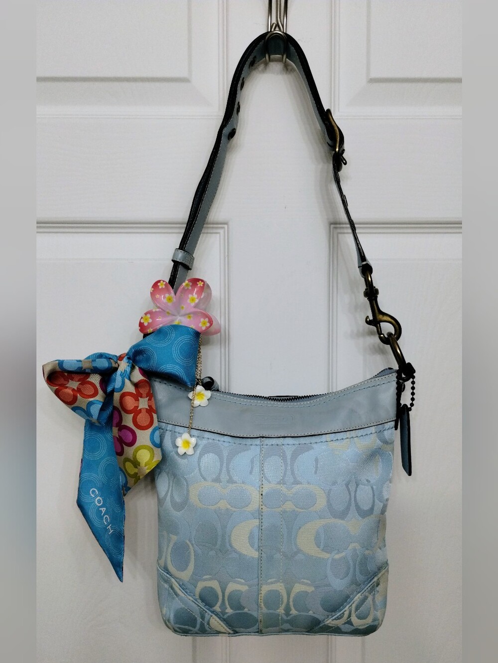 Coach Optic C Vintage Y2K Jacquard And Leather Crossbody Bag Blue